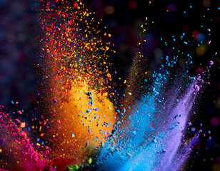 colorful rainbow holi paint color powder explosionon black  background