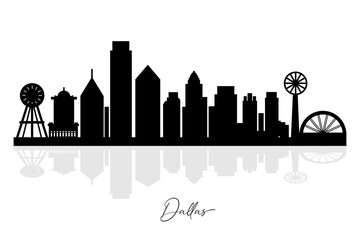 Dallas Skyline Silhouette. Dallas City. Black and White Silhouette of Dallas City. Vector Design Isolated on White Background