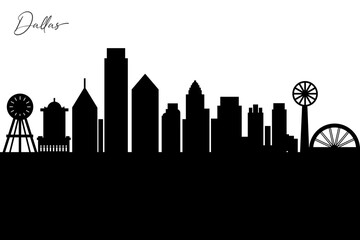 Dallas Skyline Silhouette. Dallas City. Black and White Silhouette of Dallas City. Vector Design Isolated on White Background