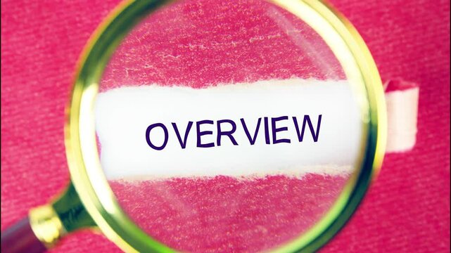 Animation of the conceptual text OVERVIEW. Tax year overview symbol. Concept words