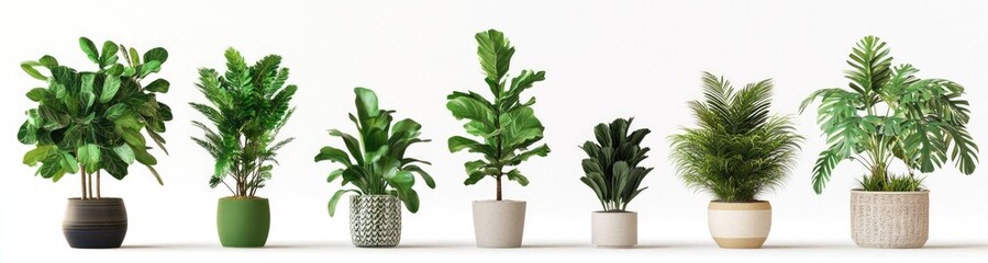 Variety of potted houseplants in various shapes and sizes