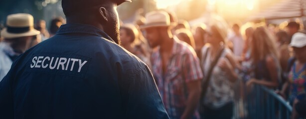 The Security Guard Overseeing a Vibrant Outdoor Festival Crowd