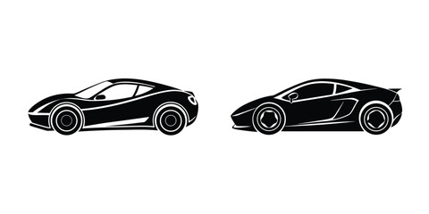 Minimal illustration of a sleek sports car sliding Flat Silhouette on White Background
