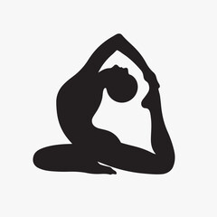 A stunning silhouette of an advanced backbend where the back foot is lifted all the way to touch the back of the head, creating a complete, closed-loop shape. The outline is intricate and impressive