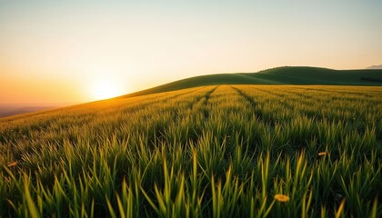 Obraz premium A grassy knoll with a green grass graph and arrow pointing upwards