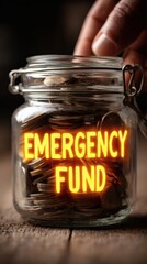 hand opening drawer labeled emergency fund with glowing light inside conceptual hope metaphor side copy space