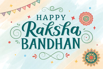 Happy Raksha Bandhan Typography Greeting Card with Mandala and Watercolor Background
