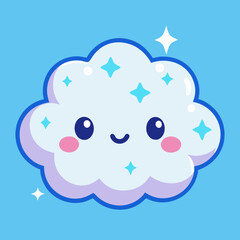 Cute cartoon cloud character with sparkling stars