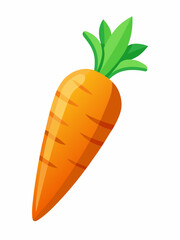 Single fresh orange carrot with green tops