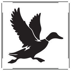 Flying Duck Silhouette Vector – Black Wild Bird in Flight with Wings Spread, Isolated Mallard Symbol for Hunting, Nature, Wildlife, Logo, Tattoo, and Outdoor Design

