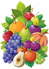 Assorted fresh fruits colorful illustration