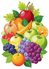 Assorted fresh fruit colorful illustration