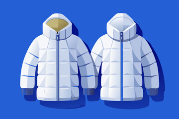 Two white puffer jackets with hoods winter fashion