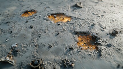 Textured Surfaces with Warm Glow under Cracked Earth and Debris