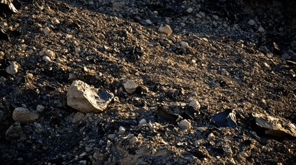 Obraz premium Textured Surface of Rocky Terrain with Natural Elements and Shadows