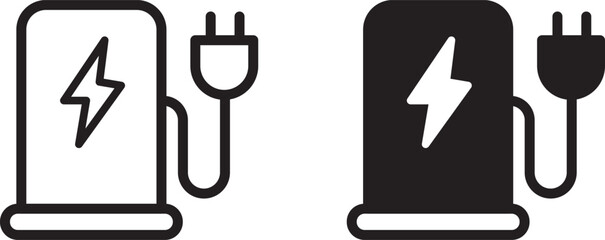 Plug icon symbol and electric car station, hybrid vehicle charging point logo.  charging station icon. vector illustration