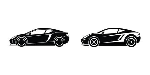 Futuristic Sports Car Side View Skidding Sideways Silhouette on White Background