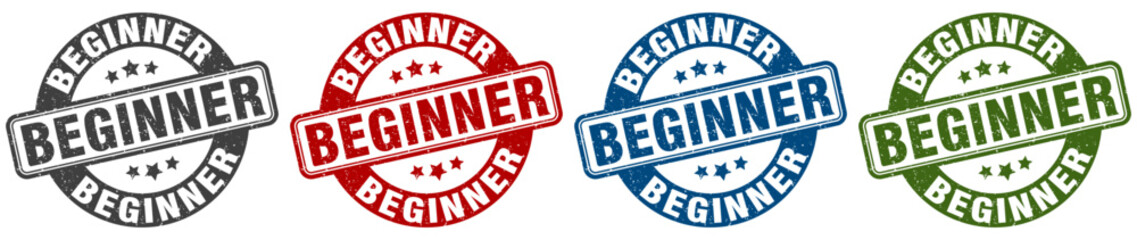 beginner stamp. beginner round stamp set isolated on white background