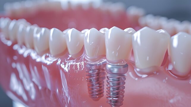 3d illustration of dental implantation featuring teeth with implant screw for enhanced oral health