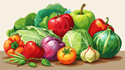 Fresh garden vegetables still life illustration