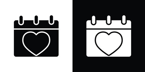 Calendar heart icon black silhouette for web, and mobile app