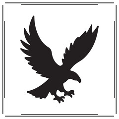 Eagle Silhouette Flying with Spread Wings – Black Hawk Bird Vector Icon on White Background – Wildlife Predator Symbol, Falcon Illustration for Logo, Tattoo, Design

