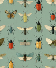 Vintage Insects Seamless Texture Pattern - Perfect Repeat	

