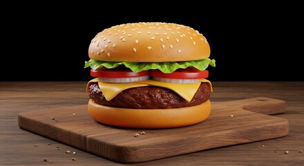 Burger on Cutting Board