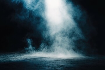 Fototapeta premium Smoky, dark studio backdrop with a spotlight