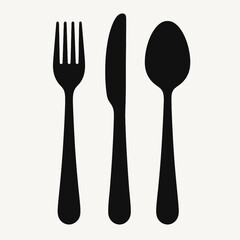 very simple flat and single minimalist Silverware Silhouettes in black on a white background