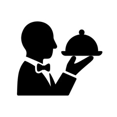 very simple flat and single minimalist Waiter with Dish Silhouettes in black on a white background