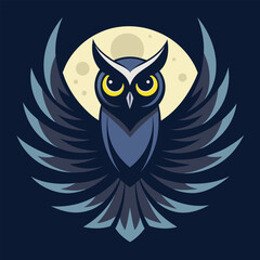owl with moon behind wings