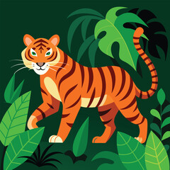 tiger walking through jungle vines