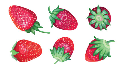 set realistic strawberries lying on white background