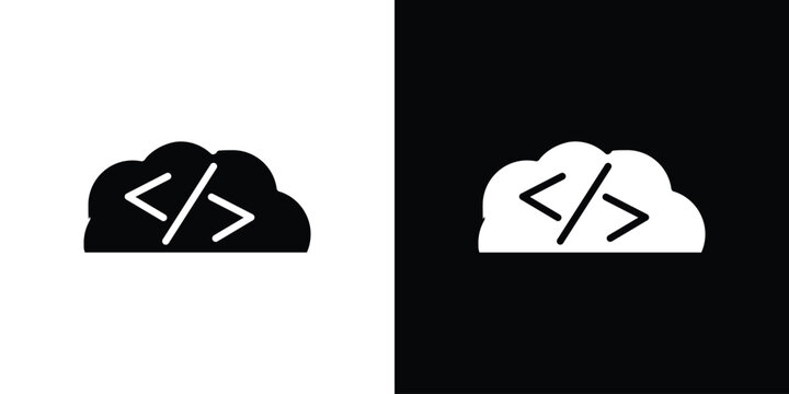 Cloud code icon black silhouette for web, and mobile app