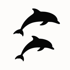 Obraz premium very simple flat and single minimalist Dolphins Silhouettes in black on a white background
