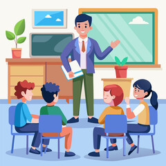 Fototapeta premium Teacher giving a presentation in classroom 