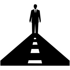 a businessman stands on a road, symbolizing success, career path, and future opportunities ahead of him.