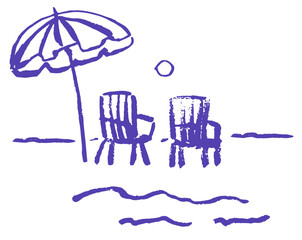 Obraz na płótnie Canvas Italian amalfi sicily style vacation hand drawn vector illustrations in grunge rough doodle sketch style element. Lounge vacation on sea coast chalk charcoal style drawing for poster, placard print.