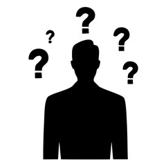 a silhouette of a man surrounded by question marks, depicting confusion, doubt, and uncertainty