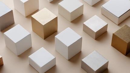 Group of small square boxes arranged on neutral surface