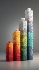 visual metaphor of jigsaw puzzle forming complete bar graph to illustrate learning process
