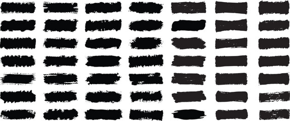  Vector collection of artistic grungy black paint hand made creative brush stroke set isolated on white background