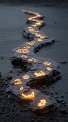 abstract representation of knowledge path with glowing icons of ETFs crypto and stocks