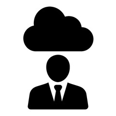 very simple flat and single minimalist Cloud Computing Businessman Silhouettes in black on a white background