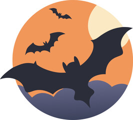 Silhouette of a Bat Flying at Dusk – Atmospheric and Elegant Wildlife Vector Illustration