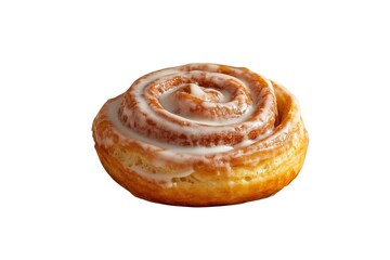 Fototapeta premium A freshly baked cinnamon roll features a swirl of delicious cinnamon and icing, tempting anyone nearby