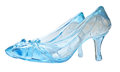 Glass slippers in a magical design inspired by cinderella fairy tale isolated on transparent background.