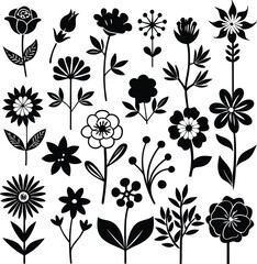 Black and White Flower Silhouettes: Floral Vector Art, Botanical Designs, Graphic Elements