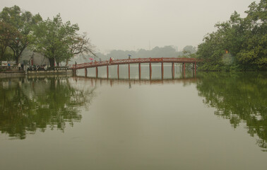 The Huc Bridge on Hoan Kiem Lake. Hanoi. Vietnam.